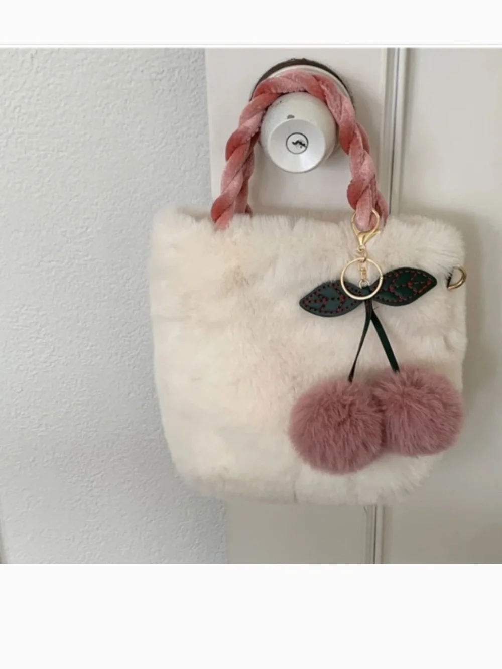 Cute fluffy cherry bag and sunflower charm
